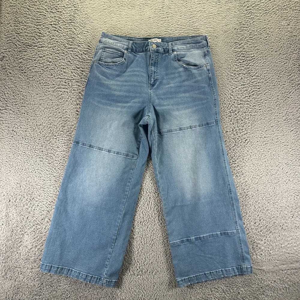 Indigo Thread Jeans Womens 16 Blue Cotton Denim Wide-Leg Faded Workwear Stretch